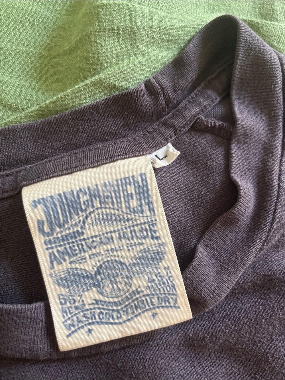 Jungmaven Solid Raglan 3/4 Sleeve, Black, Large. Hemp/Cotton Made in USA.